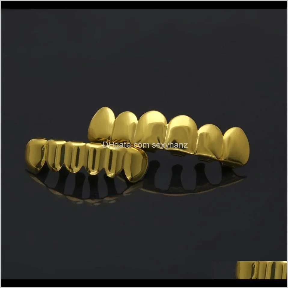 real shiny gold silver plated hip hop teeth grillz top bootom groll set with silicone vampire teeth christmas gift