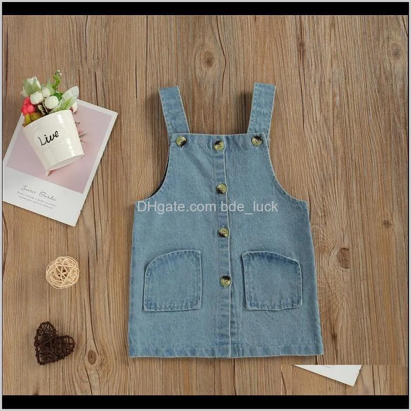 Girls Denim Suspender Dress With Buttons Pocket Decoration Straight Version Spring And Summer Clothing Children Dresses Girl`s