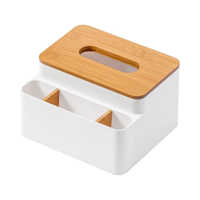 Desktop Tissue Box Multi-Function Living Room Bamboo Lid Paper Holder Box Cover Remote Control Hotel Storage Boxes YFAX3206