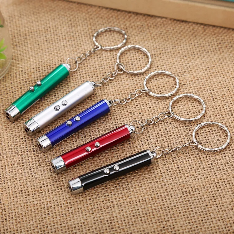 Mini Cat Red Laser Pointer Pen Key Chain Śmieszne LED Light Pet Cat Zabawki Keychain Key Breaking Training Play Toy W0257