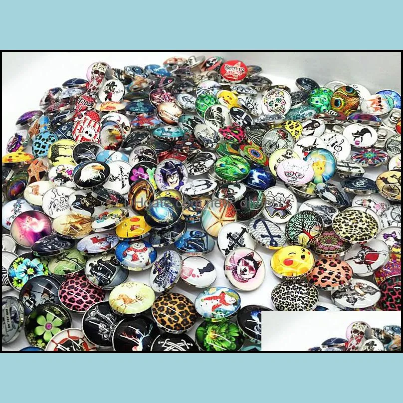 wholesale 100pcs/lot assorted mixed different styles high definition 18mm round glass ginger snap charms buttons DIY Jewelry