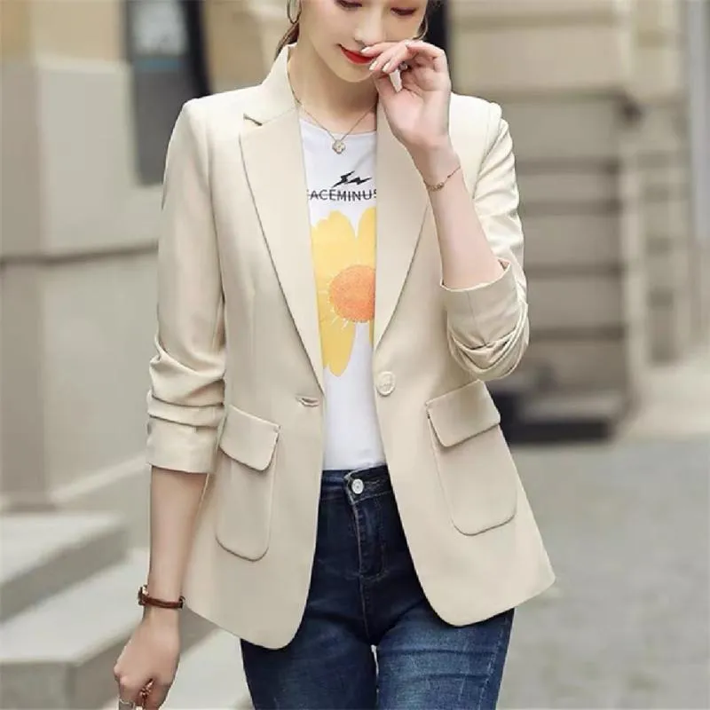 Höst Rosa Korta Blazers Slim Business Coat Spring Casual All-Match Kvinnor Jackor Retro Korea Arbete Office Lady Suit