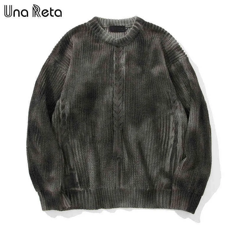 Una Reta Tie染料セーター男性秋の街岸男性服ヒップホッププルオーバー男性ホール特大セーター211109