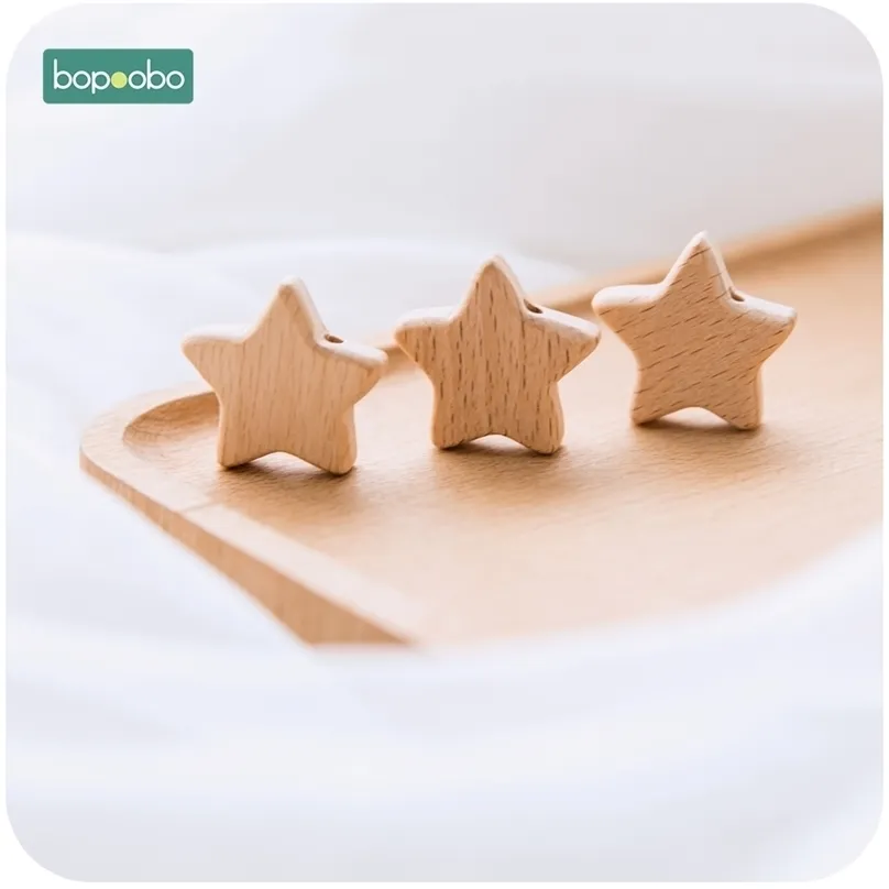 Bopoobo 50pc Baby Teething Beads Wooden Teether Beech Chewable Star Shape BPA Free Wood Bead 211106