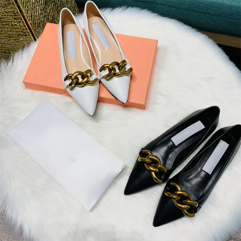 Women`s Sandals Fashion Leather Pointed Toe Rubber Metal Flat Shoes Black White Heatshoes