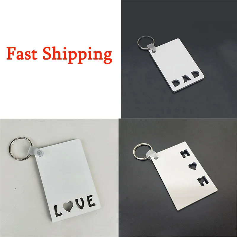 Sublimation Rectangle Wooden MDF Keychain Pendants Customized Letter Blank Keyring Double sided White Key Pendant