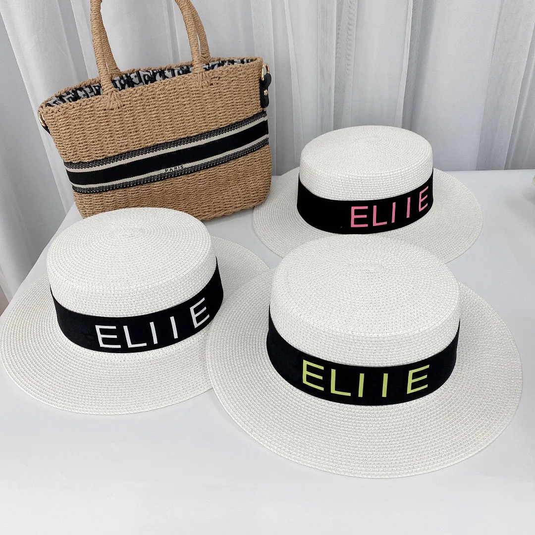3 colori Elegante designer di lusso Cappelli di paglia Cappellini da uomo Cappello a secchiello Cappello a tesa larga Lettera Giardino all'aperto Moda Donna di alta qualità