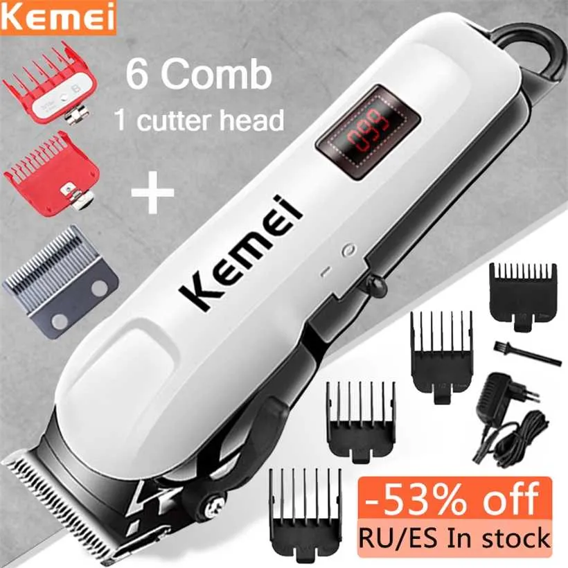 Kemei eléctrico de cabelo eléctrico máquina de corte aparador sem fio homens profissional clipper máquina recarregável cabelo corte barbeiro 220106