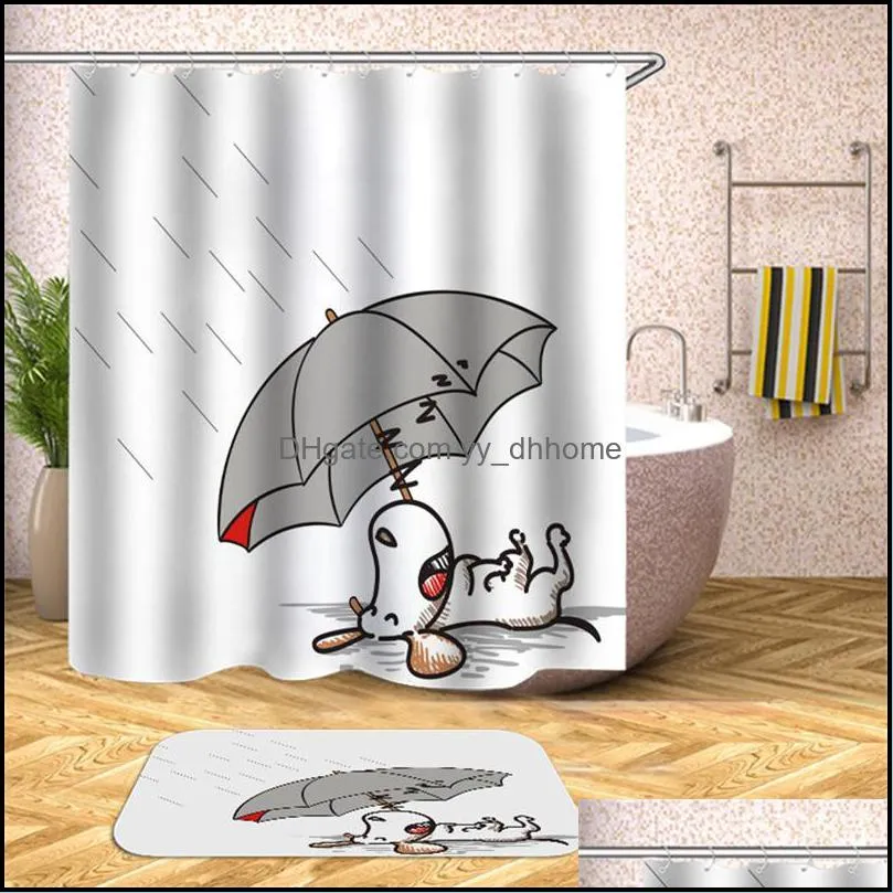 Shower Curtains Modern Design 3D Cartoon Bath Curtain For Bathroom Toilet 2 Pcs Set Carpet And Waterproof Washable Home Decor