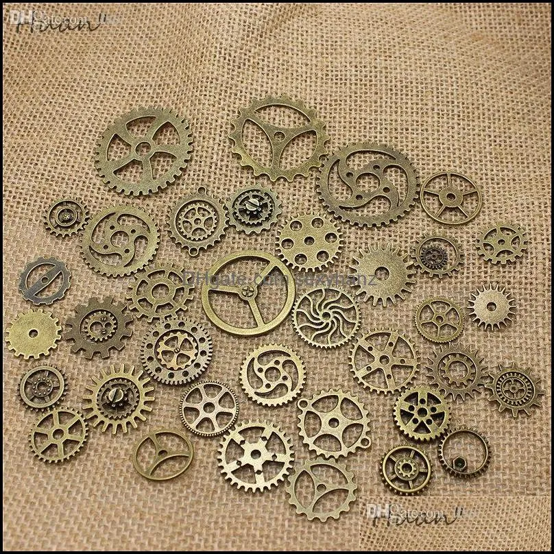 Wholesale-Wholesale Mix 100 pcs Vintage steampunk Charms Gear Pendant two color Fit Bracelets necklace T0484