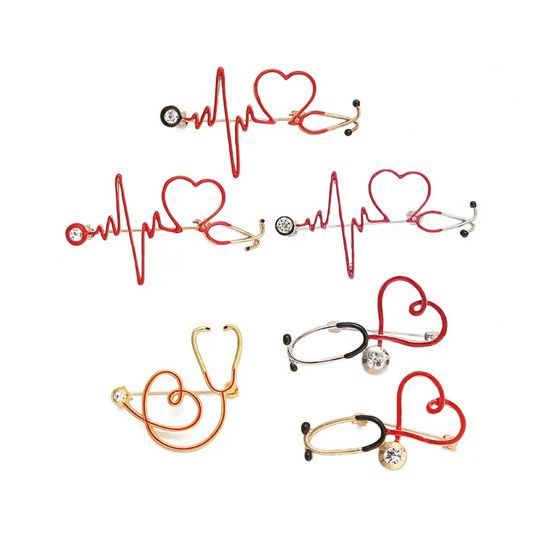 Cute Electrocardiogram Stethoscope Brooch Suit Lapel Pin Multistyle Epidemic Prevention Jewelry Accessories Gift for Doctor Nurse