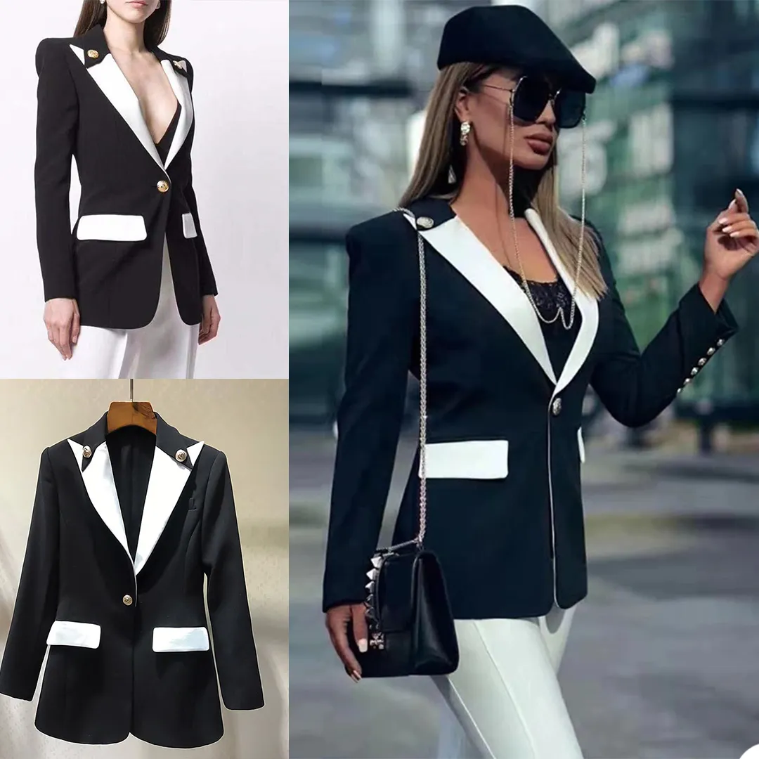 Chic Women's Blazer Suit Set - Elegant Long Sleeve One Button Jacket ...