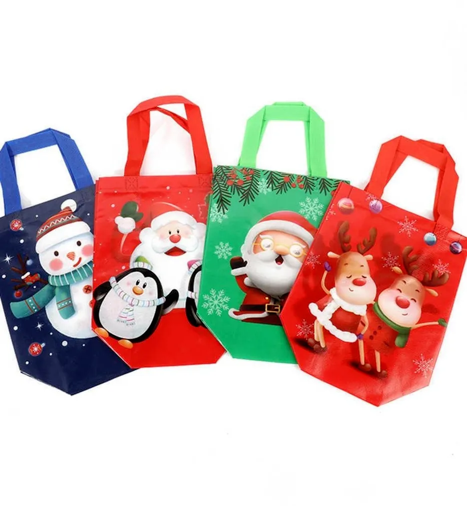 Tik Tok Non-woven Christmas Hand Bags Reusable Shopping Grocery Tote Reinforced Cartoon Handbag Party Favors Gift Boutique Clothing Shoes Packing 4496