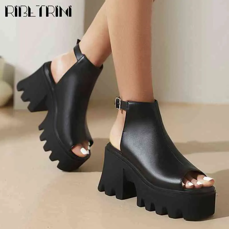 RIBETRINI Große Größe 45 im Angebot Open Toe Chunky Heels Schnalle Riemchen Goth Coole Damen Sandalen Schwarz Freizeit Casual Punk Schuhe Y220225