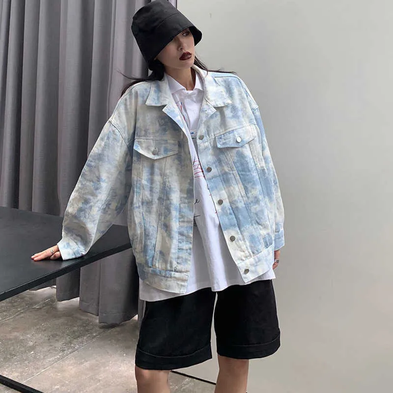 Outono streetwear hip hop jumes jaqueta jaqueta mulheres considerável casaco gradiente solto bf denim fêmea 210531