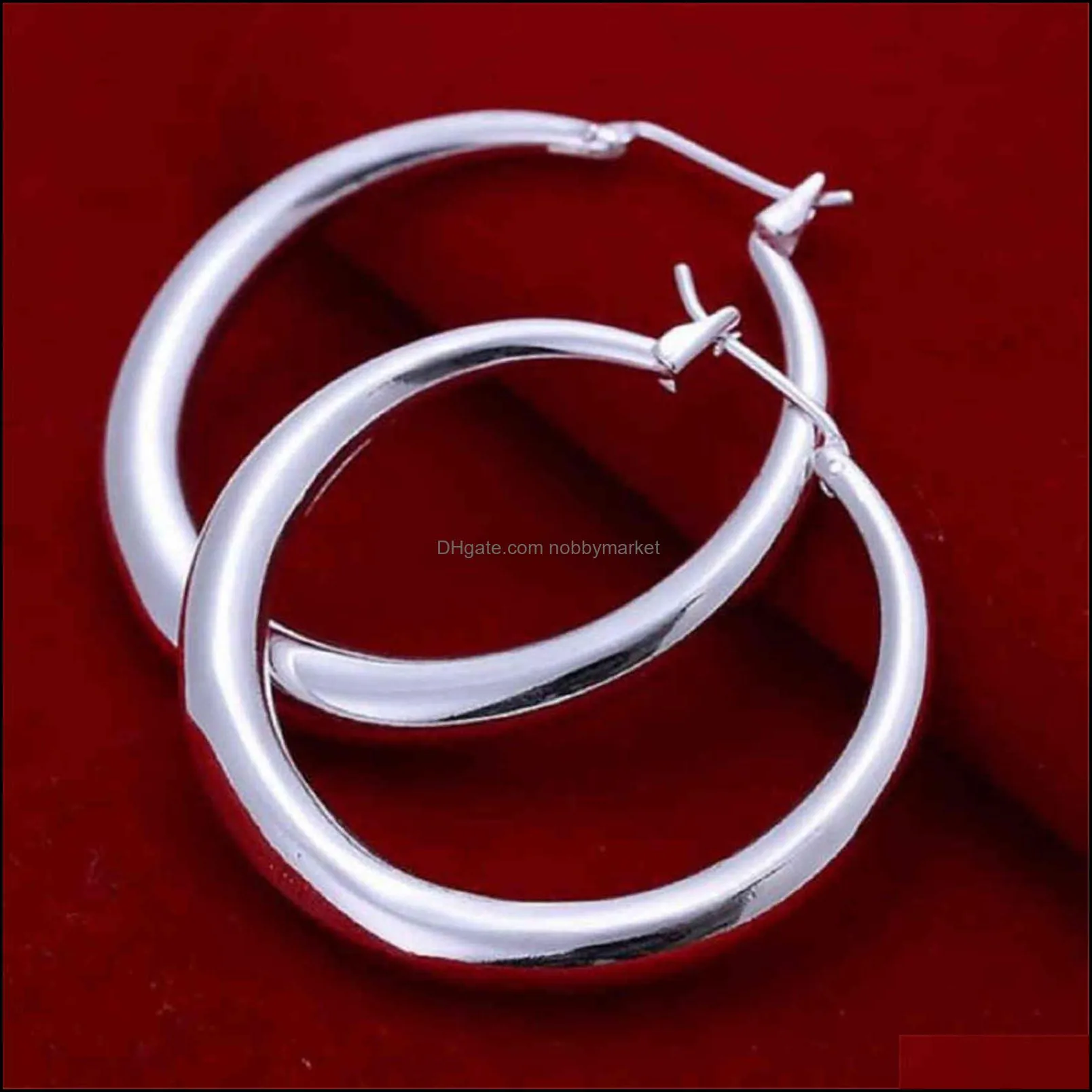 925 Sterling Silver 33mm Big Circle Round Hoop Earring for Women Unusual Earrings 2021 Trend Christmas Party Wedding Jewelry