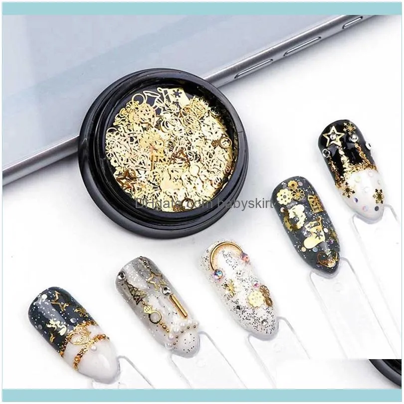 BOX Hollow Out Gold Nail Glitter Sequins Snow Flakes Mixed Design Decorations For Arts Pillette Accessories1