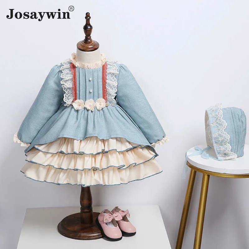 Kids Dress for Girls Baby Party Lolita Style Girls Dress Long Sleeve Bow Palace Wedding Dress Girl Ball Gown Princess Vestidos Q0716