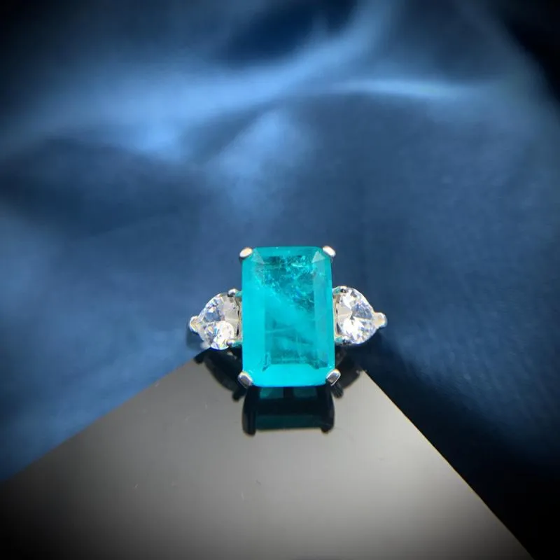 Rings Rings Vinregem 925 Sterling Silver Paraiba Tourmaline خلق Moissanite Gemstone حفل زفاف الخاتم الذكرى للنساء 274i