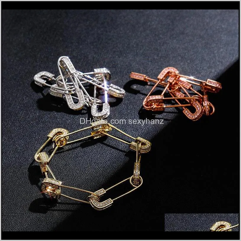 gold plated new arrived unique design men women jewelry gold cs safety pin charm rapper bracelet