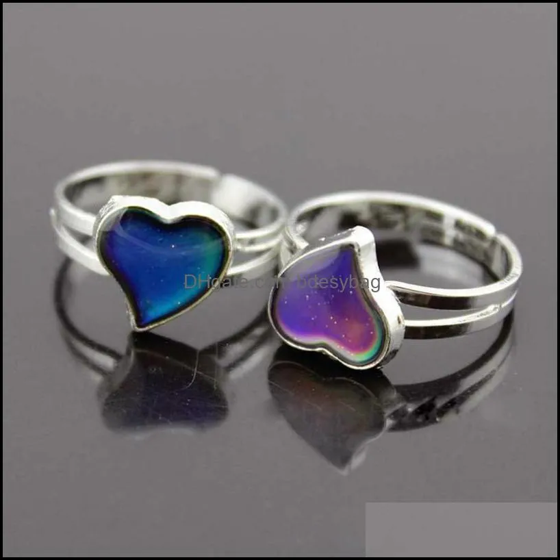 New Open Adjustable Temperature Changing Color Mood Ring Heart Ring band Fashion Jewelry for Women Kids Drop Shipping