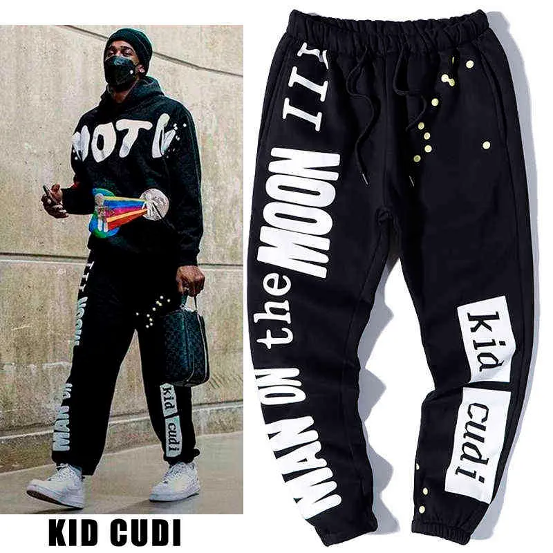 Kad Cudi Moon Ffulpants Hip Hop Мужчины Женщины CPFM.xyz Streetwear Волна Point Print Joggers Брюки Harajuku Fleece Мода Брюки G1217