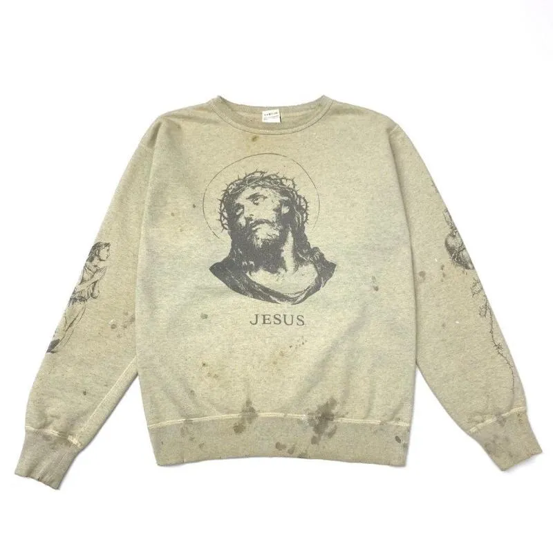 Hoodies dos homens moletons Homens Remake Drície do vintage Jesus afligido em volta do pescoço