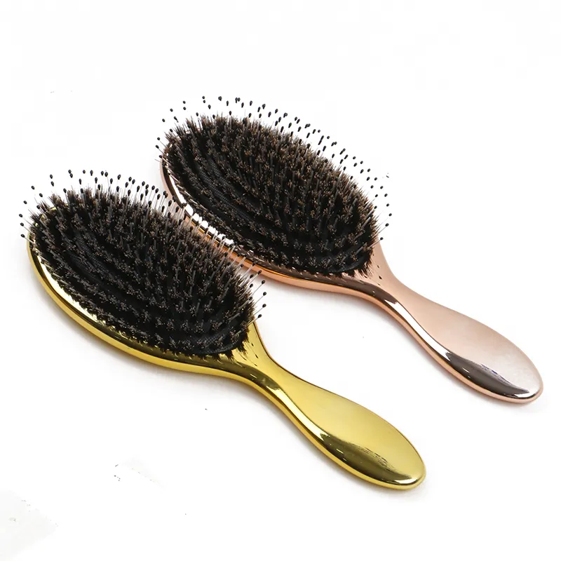 Golden Color Boar Bristle Brushes Professional Salon Hairdressing Brush Hair Extensions Tools