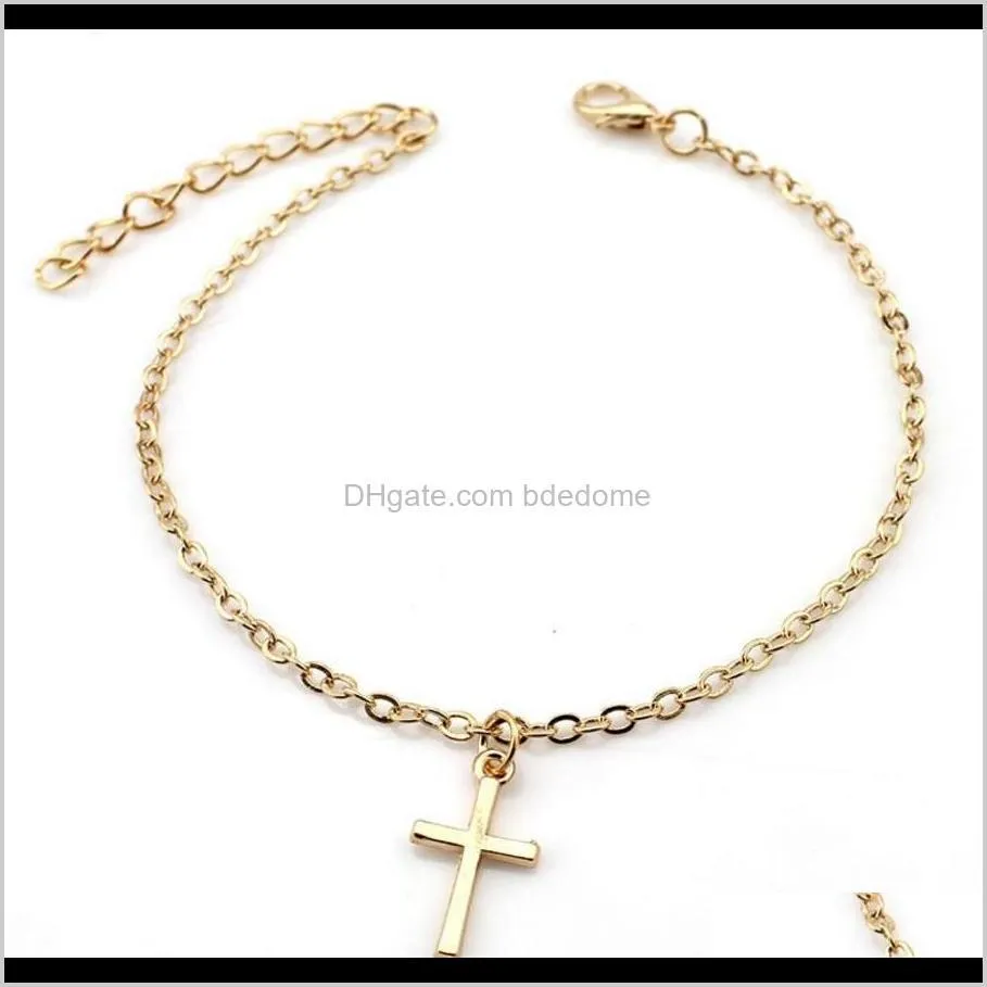 fashion jewelry simple stlye cross pendant gold and silve plated metal chain for women foot anklet gift