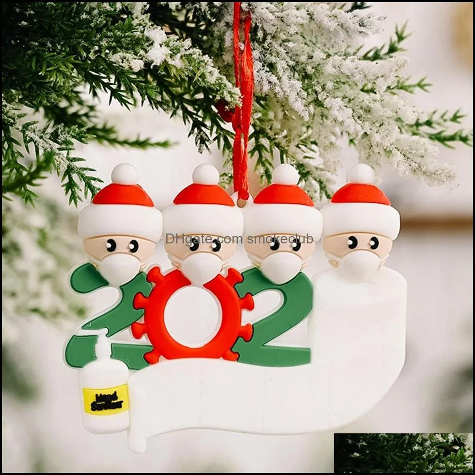 Christmas Ornament DIY Greeting 2020 Snowman With Mask Pandemic Xmas Tree Pendant Social Distancing Family Party Decoration LJJP545