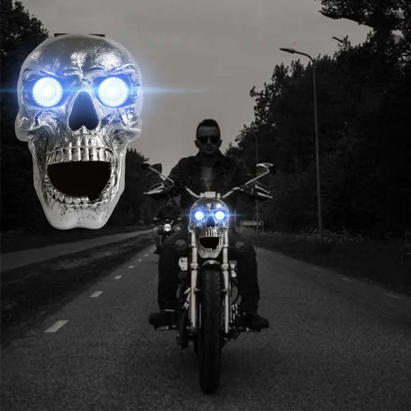 Moto Skull Headlight Universal Custom LED Heada Light Metal Skull HeadlLamp Luci decorative per motociclette di Halloween