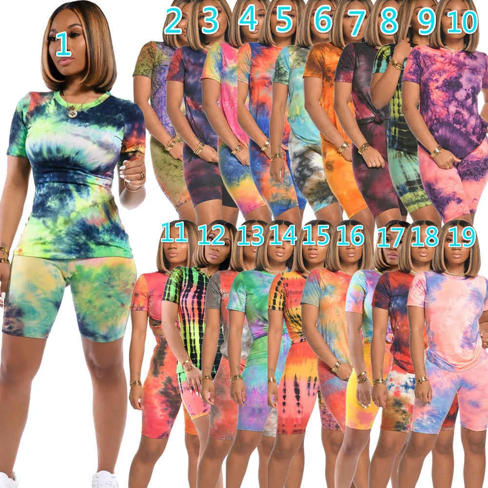 Designer Kvinnor Tie Dye Tracksuits Outfits Sommar T-shirt Top + Byxor 2 Piece Set Plus Size Ladies Sweatsuits Kläder H126
