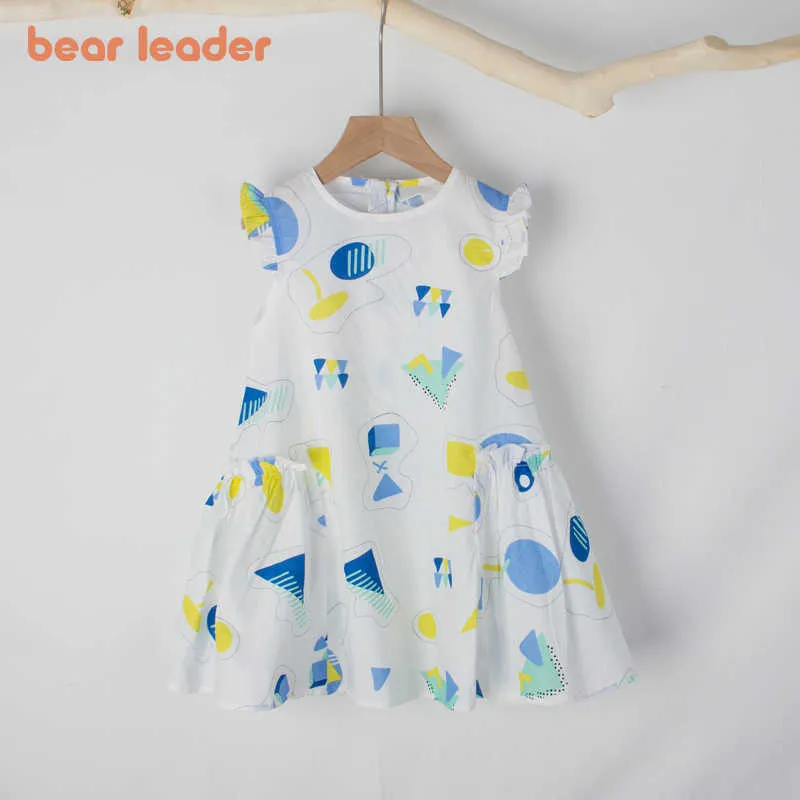 Bear Leader Girls Summer Casual Dresses Dzieci Baby Geometryczne Ruffles Kostiumy Dzieci Party Vestidos Cute Odzież przez 4-8 lat 210708