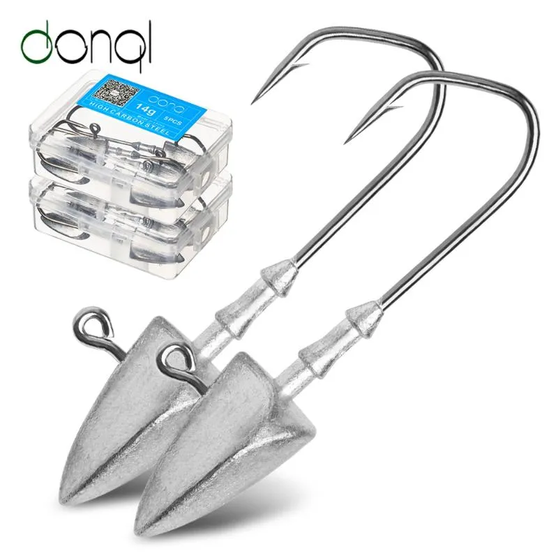 Balıkçılık Kanca Donql 5 adet / kutu Kurşun Kafa Kancası Dikenli Jig Fishhook Için Yumuşak Solucan Lure 3.5G 5G 7G 10G 14G 20G Sazan Set