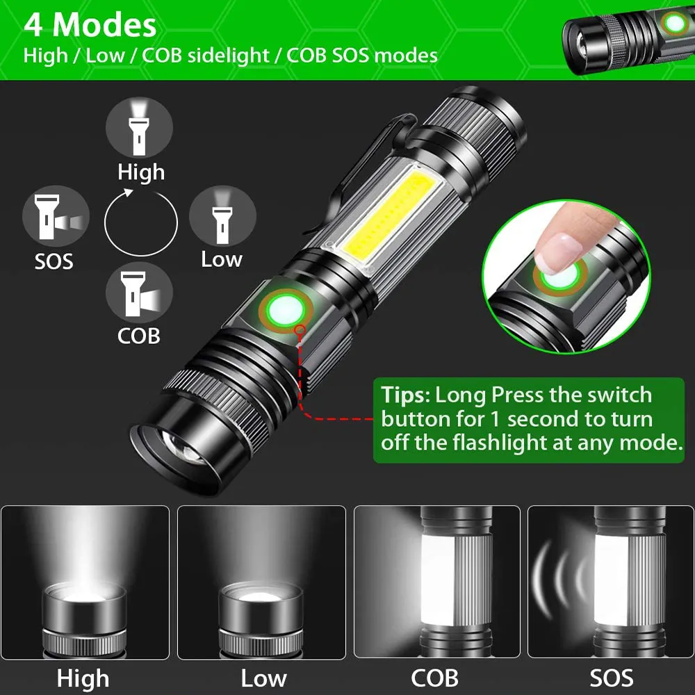 Lampe de poche LED brillante - 5 modes - rechargeable par USB