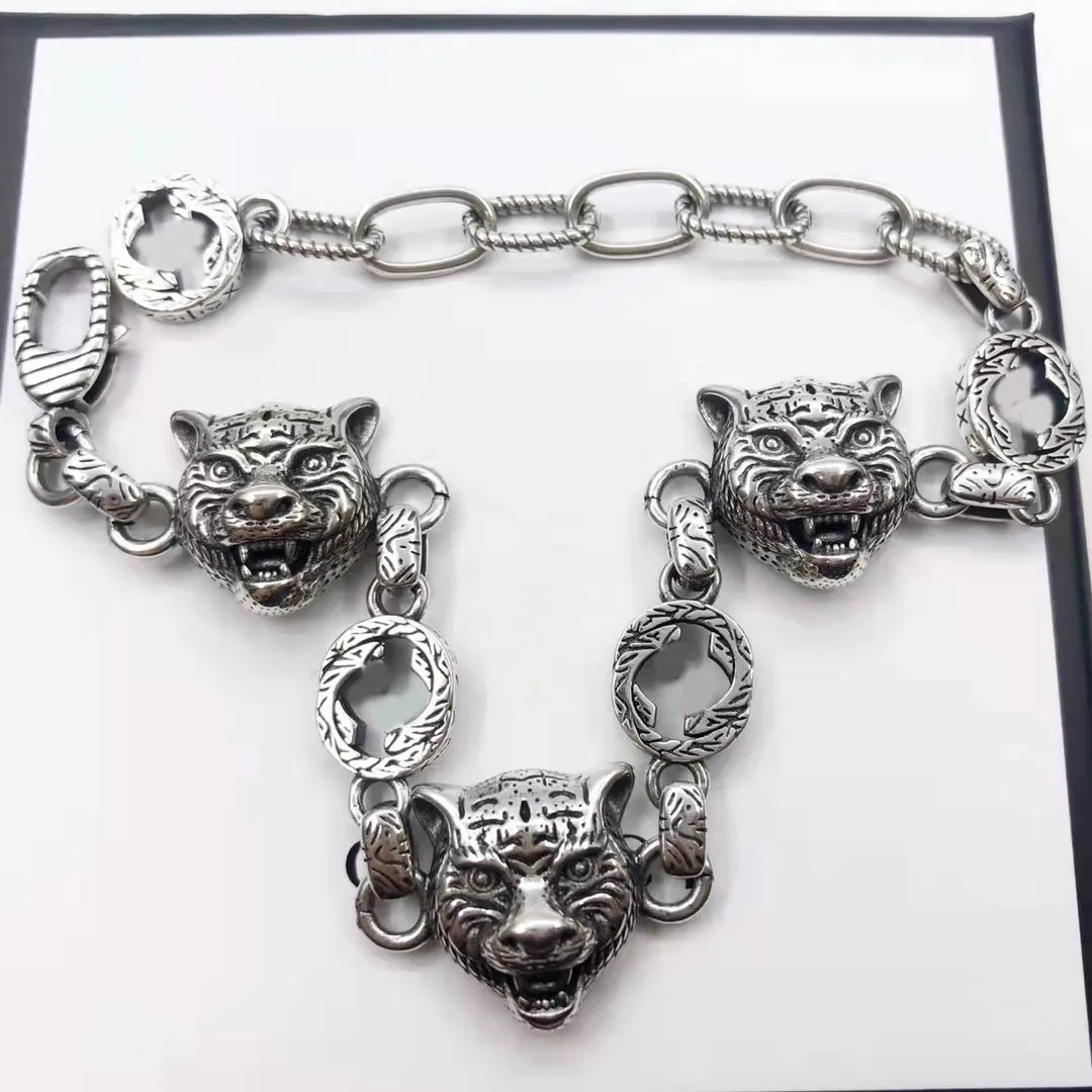 2021 fashion Link Chainhop domineering tiger head bracelet old style vintage antique silver high-quality belt box283v