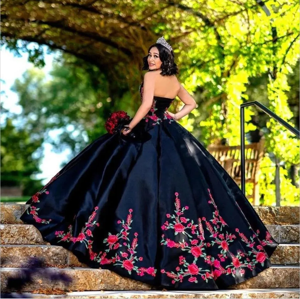 2024 Black Floral Embroidered Quinceanera Dress,... From Lovemydress,  $80.79 | DHgate.Com