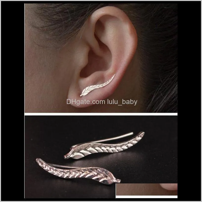 women fashion stud earrings metal leaf shape ear stud ear clip