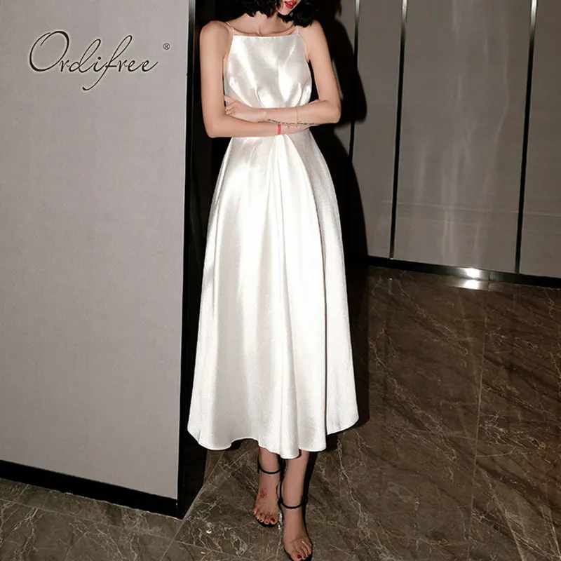 Elegant White Satin Slip Dress Spaghetti Strap Summer Dress, Plus Size  Available