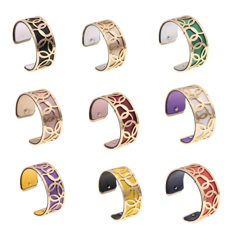 25mm Interchangeable Leather Cuff Bracelet Bangles with Gold Color Love Hoop Shaped Manchette Femme Bijoux Bracelet Wholesale Q0719