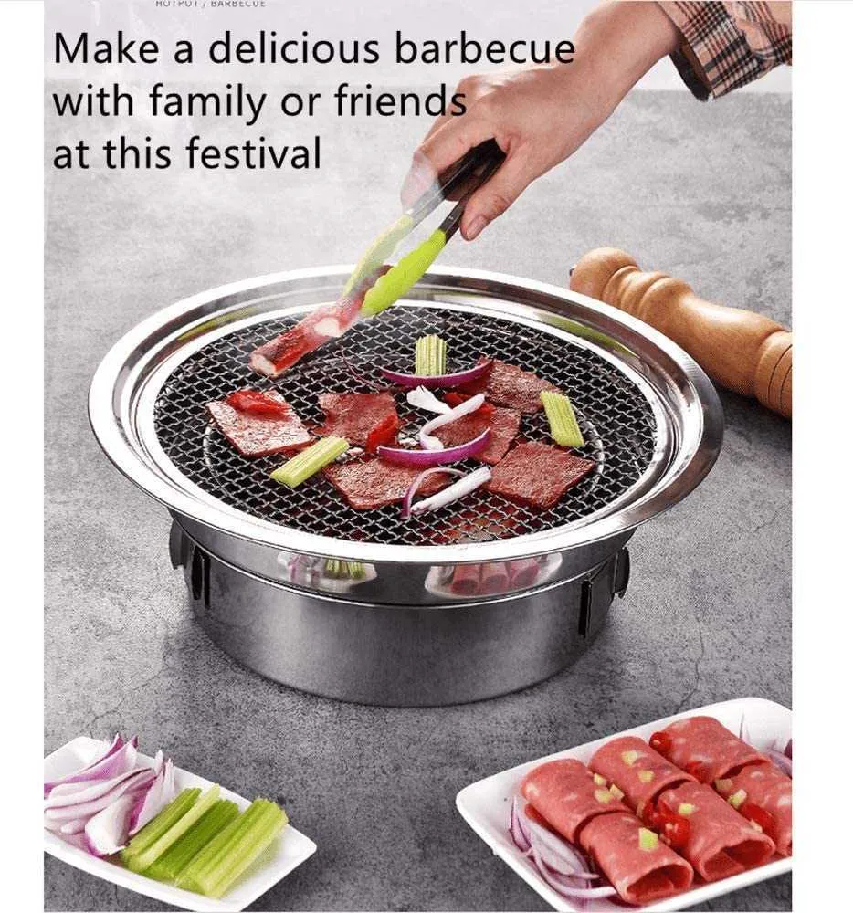 BBQ Charcoal Grill Portable Hushåll Korean Round Carbecue Camping Spis för utomhus inomhus och picknick 210724301H