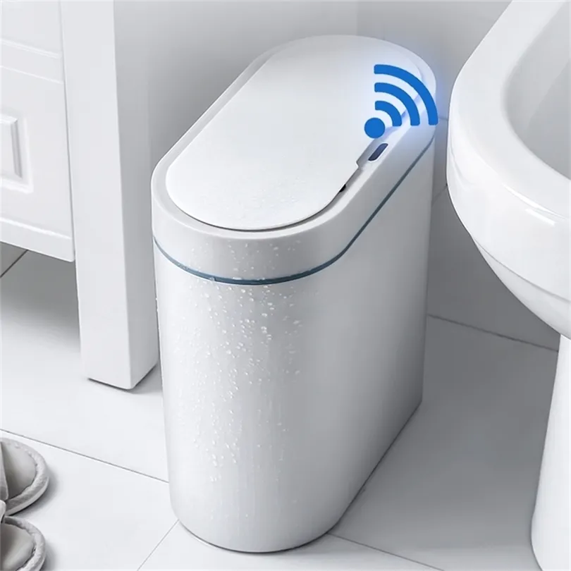 Smart Sensor Trash Can Electronic Automatyczne Gospodarstwo Domowe Łazienka WC Salon Wodoodporna N Szew Bin 211222