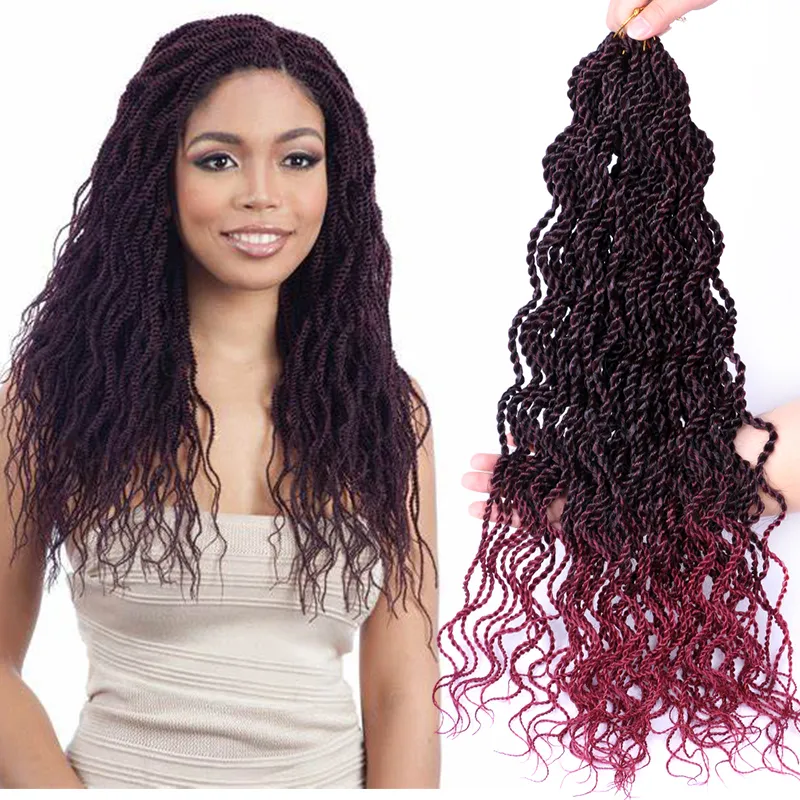 18 pouces ondulés sénégalais torsion Crochet cheveux tresses cheveux bouclés tressage vague se termine extensions de cheveux synthétiques pour les femmes noires LS32