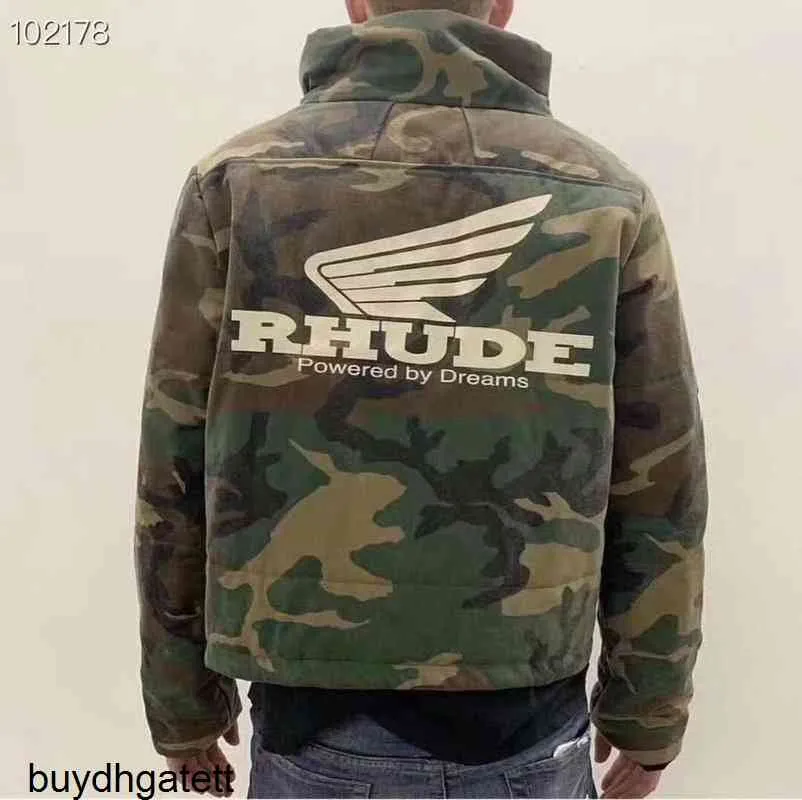 جاكيتات Rhude الرجال النساء خياطة الشارع الشهير Bomber التمويه سترة واقية معطف رايو ArmyXS4A