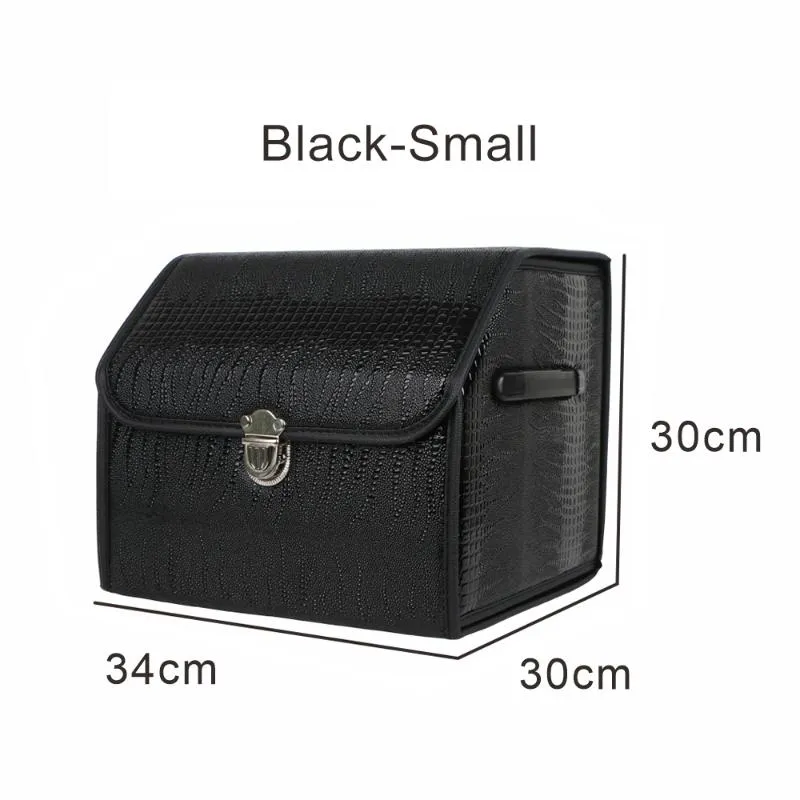 PU Leather Car Trunk Storage Box Collapsible Auto Organizer Bag Metal Lock  Carry