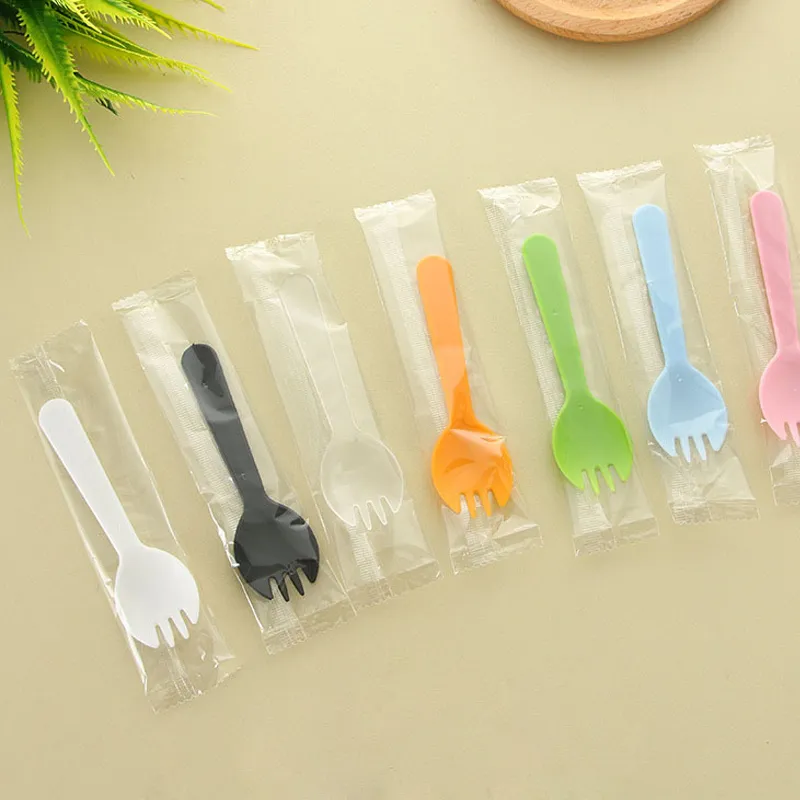 Candy Color Disposable Plastic Fork Halloween Tableware Flatware Birthday BBQ Party Food Cake Fruit Forks Supplies