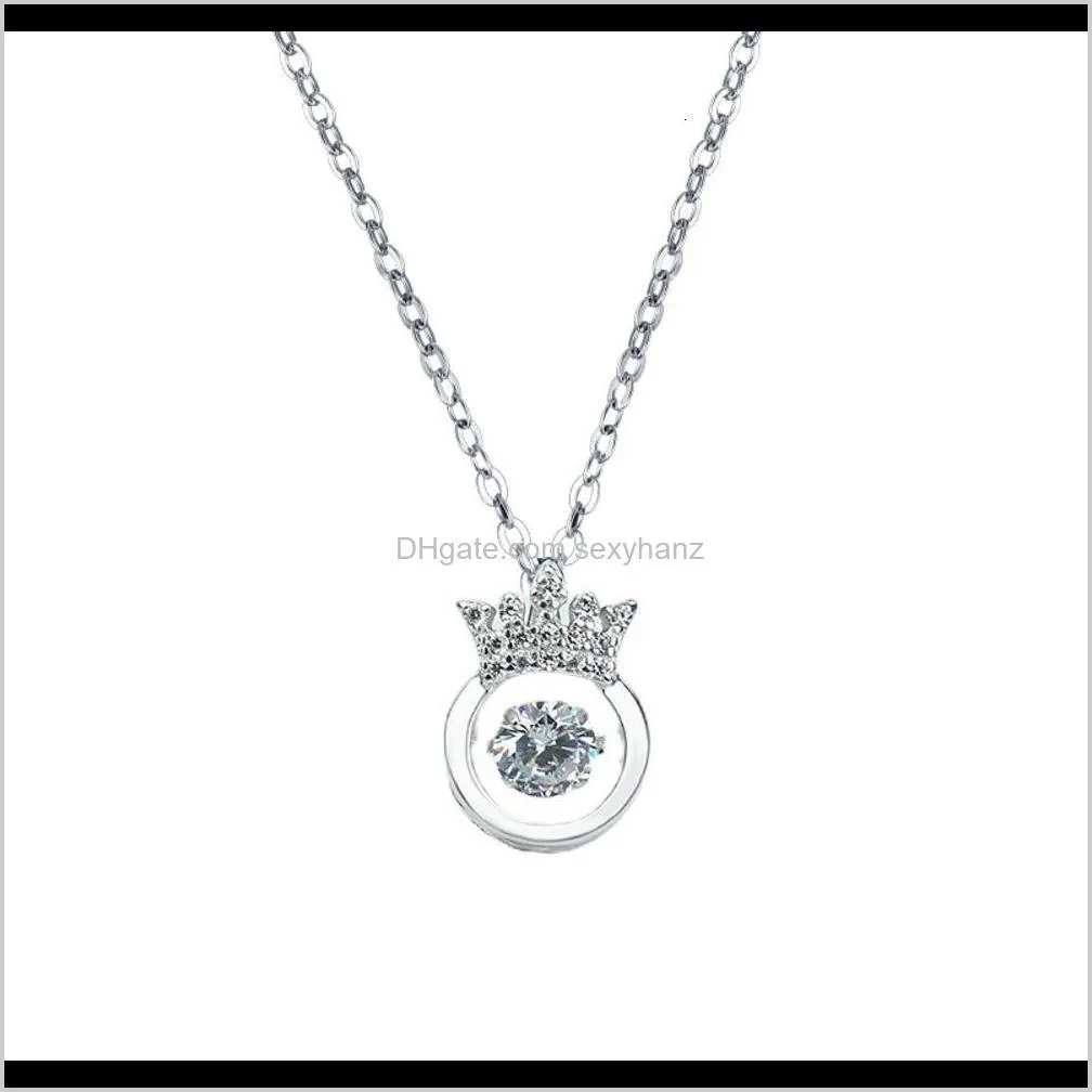 s925 sterling silver beating heart crown necklace korean creative fashion diamond inlaid smart pendant clavicle chain