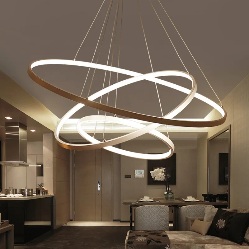 60 cm 80cm 100 cm luzes de pingente moderno para sala de estar sala de jantar círculo anéis de alumínio acrílico lâmpada de teto lâmpada de teto
