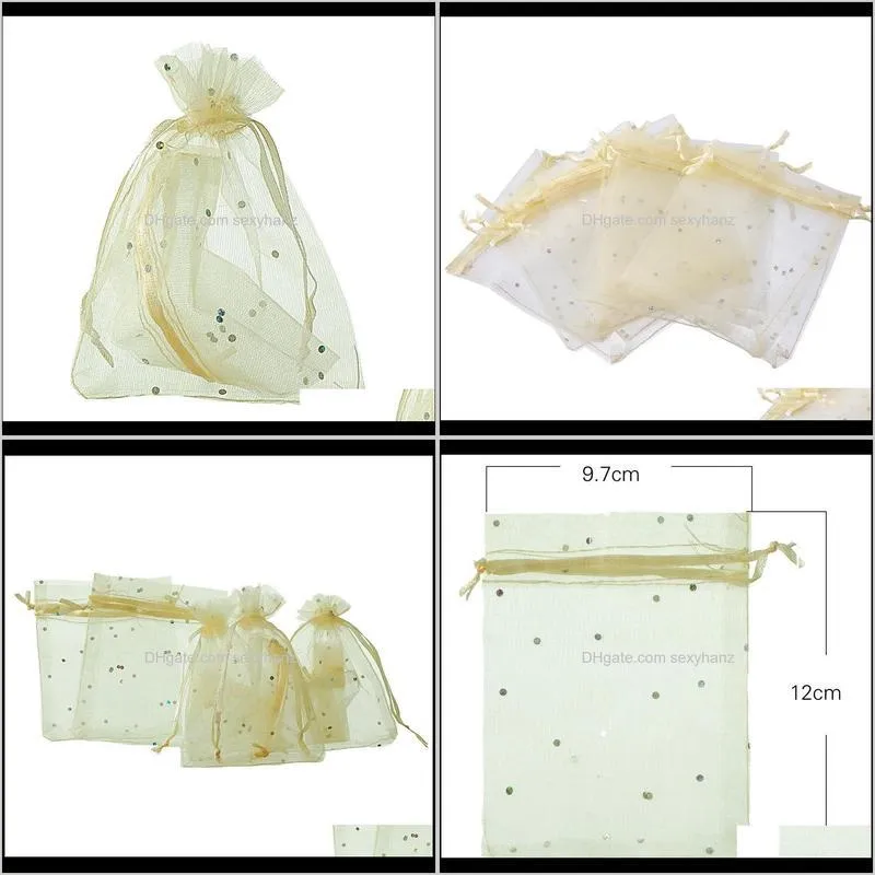 mjartoria 200pcs light beige sequins organza bag wedding favours xmas candy gift bags organizer for jewelry bags for packaging