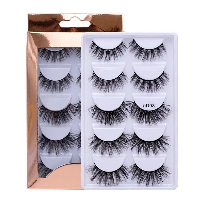 5PAIRS / SET 5D Mjukt mink hår Falska ögonfransar Handgjorda vård Rose Gold Packaging Lashes Natural Makeup Eye Lash Tools